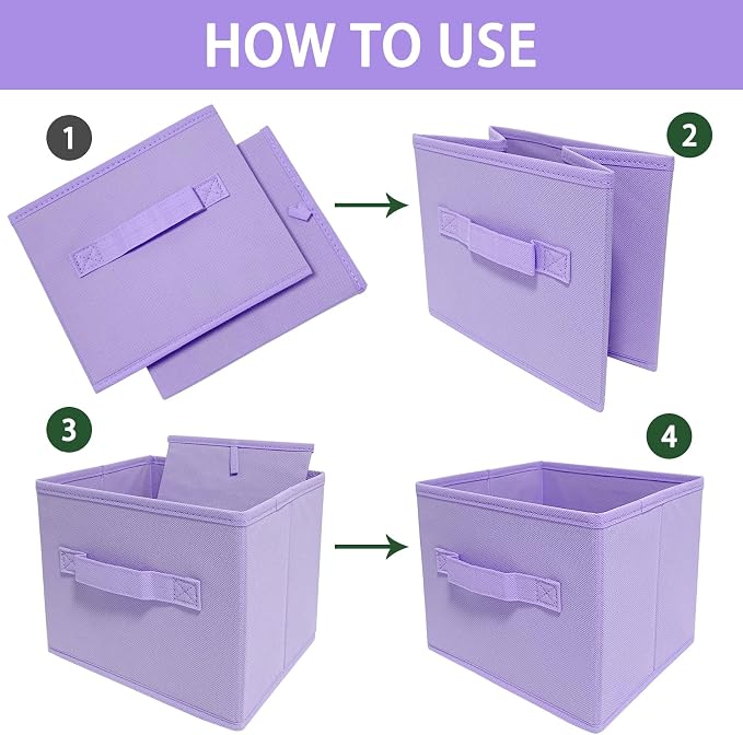 EBIGIC purple storage bins [6 Pack] 9.0"x7.5"x7.5",Mini Storage Box Fabirc Foldable Closet Toy Organizer Collapsible Cloth - Image 4