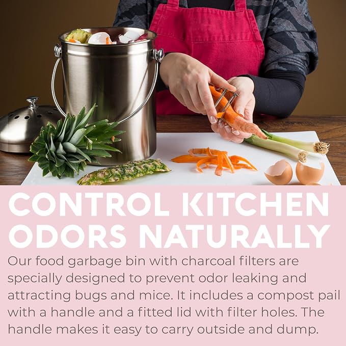 EPICA Countertop Compost Bin Kitchen | 1.3 Gallon | Odorless Composting Bin with Carbon Filters | Indoor Compost Bin with Lid | Stainless Steel Kitchen Composter for Food Scraps & Waste Recycling - Image 3