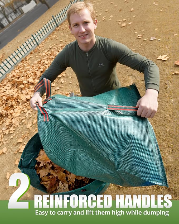 Joyhalo Reusable Yard Waste Bags, 2 Pack 50 Gallon Dustpan-Type Garden Bag for Collecting Leaves Garss Clippings, Heavy Duty lawn and leaf bags, Garden Waste Container for Clean Up Outdoor Debris - Image 4