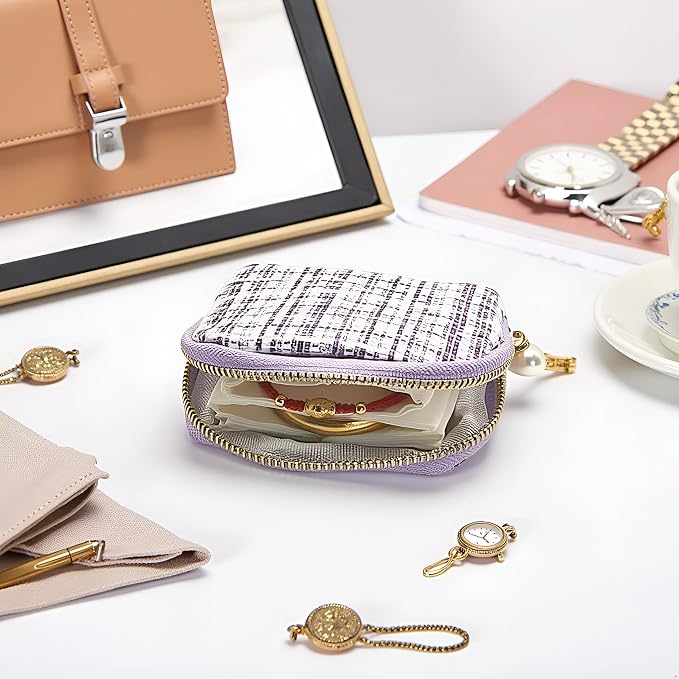 Small Travel Jewelry Case - Jewelry Travel Organizer Bag with Tassel Zipper for Bracelets, Necklaces, Bangles, Jewelry Organizer Storage Bag Gift for Women Girls - LJB002-Purple - Image 7