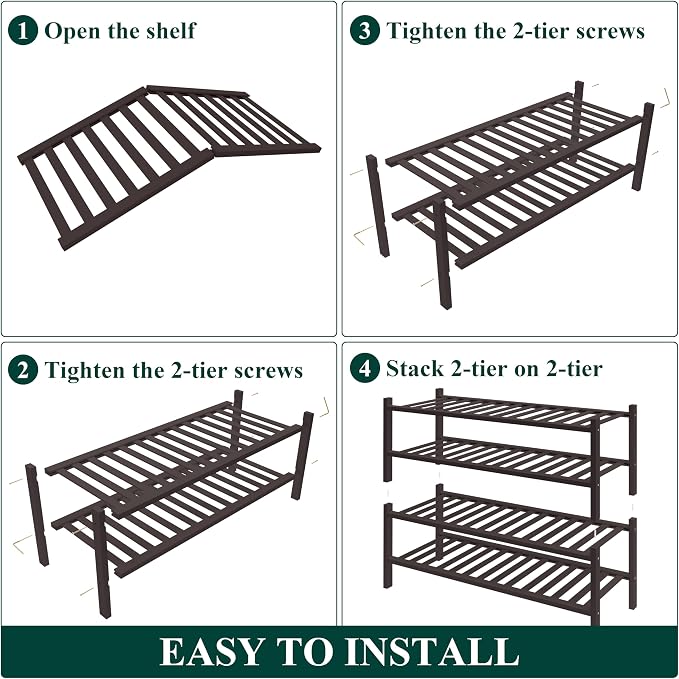 Smiry Bamboo Shoe Rack for Closet, 4 Tier Wooden Stackable Shoe Organizer, Free Standing Shoes Storage Shelf for Entryway, Front Door Entrance, Brown - Image 6