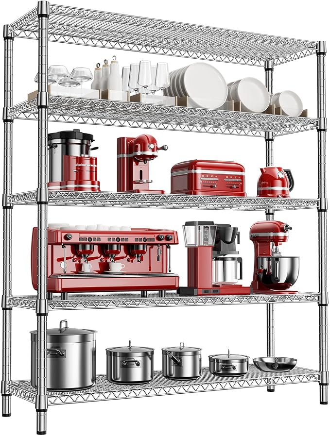 M MZG 3500LBS 59" W 5 Tier Storage Shelves Rack Metal Wire Shelving Unit, Storage Standing Shelf Organizer for Laundry Bathroom Kitchen Pantry Closet Garage, Chrome 17.7" D x 59.1" W x 70.4" H by MEIGAOPLASTICANDMETALHKCOLIMITED