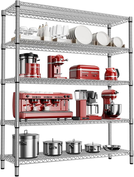 M MZG 3500LBS 59" W 5 Tier Storage Shelves Rack Metal Wire Shelving Unit, Storage Standing Shelf Organizer for Laundry Bathroom Kitchen Pantry Closet Garage, Chrome 17.7" D x 59.1" W x 70.4" H by MEIGAOPLASTICANDMETALHKCOLIMITED