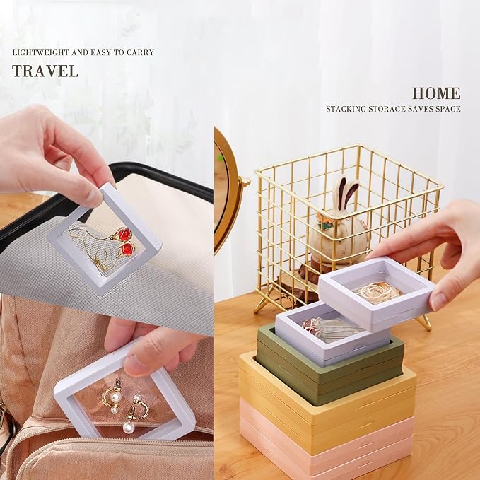 12PCS 3D Floating Frame Display Stand, Jewelry Box, Gift Box, Ornament Organizer, Small Travel Jewelry Box, PE Film Anti-Oxidation, Suspended Display Box Stackable (White, 2.75 * 2.75) - Image 4