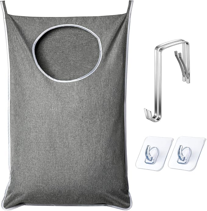 ANSTROUT XL Hanging Laundry Hamper, Extra Large Tear-resistance Door Hamper with 2 Types Hooks for Dirty Clothes, Save Bathroom Space Hanging Laundry Bag (36.5x 22 Inch,Grey) by ANSTROUT