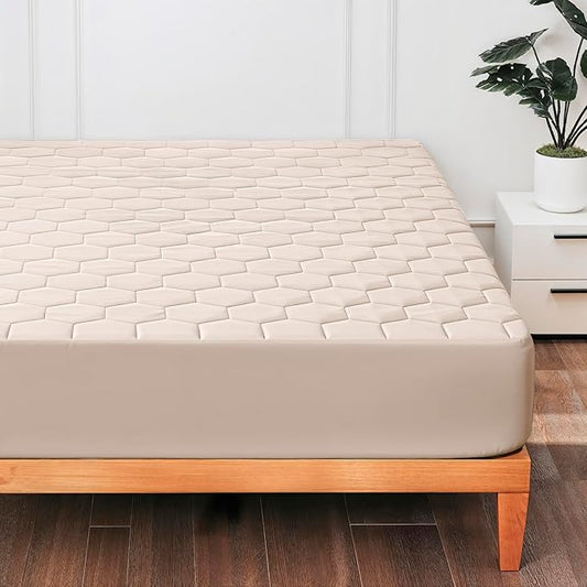 Hearth & Harbor Twin Size Quilted Fitted Mattress Pad Cover, 100% Waterproof Mattress Protectors, Deep Pocket Fitted Mattress Cover 8" - 21" (39" x 75", Beige Cream)