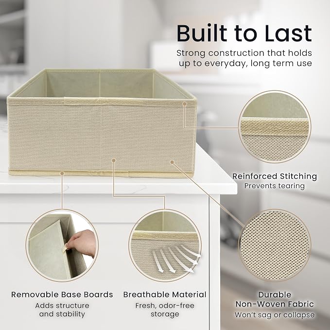 Reli. Drawer Organizer Clothes (14 Pack) | Dresser Drawer Organizers & Nursery Organization | Foldable Fabric Dresser Storage Dividers for Bras, Nursery, Changing Table, Baby Clothes, Clothing (Beige) - Image 4