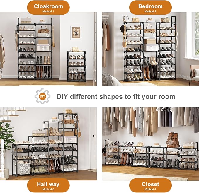 WOWLIVE 9 Tiers Large Shoe Rack Storage Organizer for Closet 50-55 Pairs Shoe Tower Unit Shelf Stackable Shoe Rack with Metal Pipes Plastic Connectors Black(SSS3B9) - Image 5