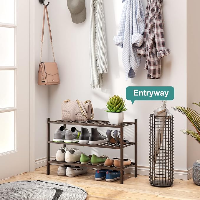 viewcare Shoe Rack for Closet, 3-Tier Bamboo Wood Shoe Racks, Stackable | Beautiful | Natural | Functional | Sturdy, Bamboo Shoe Rack for Entryway Hallway Closet - Image 2