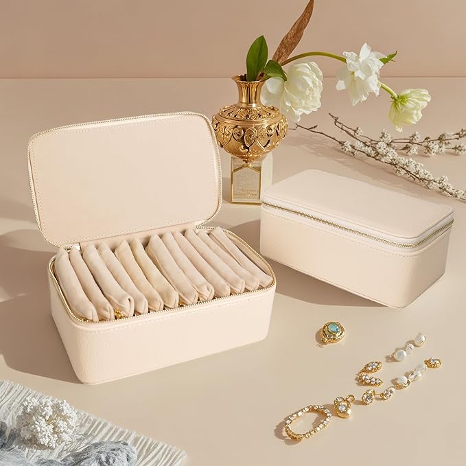 Travel Jewelry Case, Small Travel Jewelry Box with 12 Velvet Jewelry Bag Mini Pouch, Portable Travel Jewelry Organizer for Rings Earrings Necklaces (Beige 12 Pcs) - Image 7
