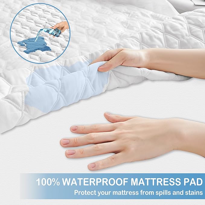 Waterproof Mattress Protector Full Size, Premium Cooling Mattress Pad Mattress Protector for Hot Sleepers, Ultra Soft & Breathable Fitted Mattress Cover with 18” Deep Pocket