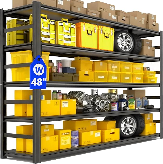 88" H×48" W Garage Shelving,6-Tier Heavy Duty Shelving, 3000 lbs Capacity Garage Storage Shelves, Industrial Shelves for Heavy Tools and Equipment, Ideal for Garage, Basement, Black by FlyDzrewtGarageShelving