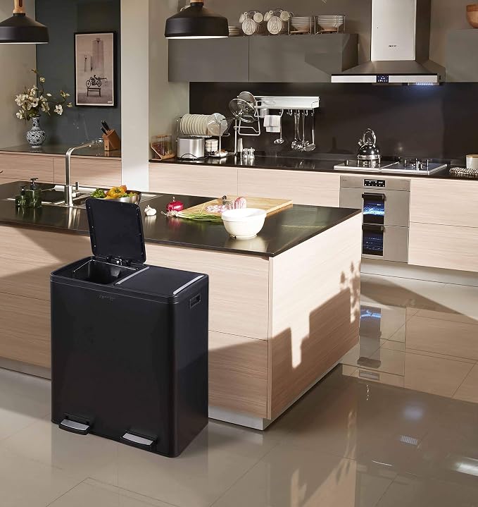 Step N' Sort The 18.5 Gallon Extra Large Capacity, Soft-Step, Dual Trash and Recycling Bin with Removable Inner Bins - Image 6