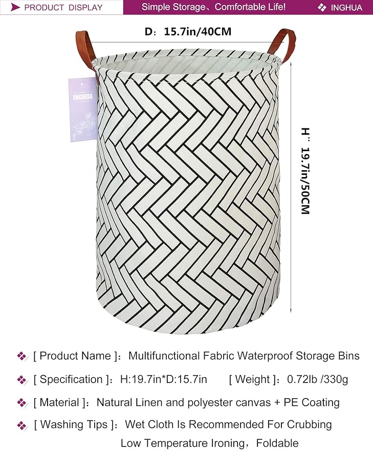 Laundry Hamper Large Canvas Fabric Lightweight Storage Basket/Toy Organizer/Dirty Clothes Collapsible Waterproof for College Dorms, Boys and Girls Bedroom,Bathroom(Weave) - Image 2
