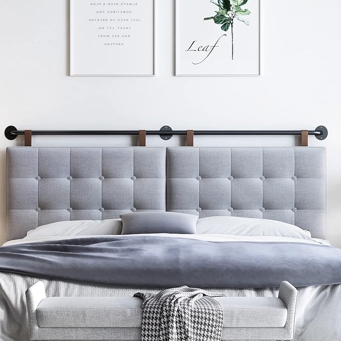 BSHOMGI King Headboard Headboards for Adjustable Beds Backboard Wall Mounted Headboard with Gray Button Tufting Hanging Head Board for Bedroom(Gray, King)