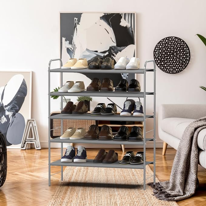 Simple Houseware 5-Tier Shoe Rack Storage Organizer, Grey - Image 2