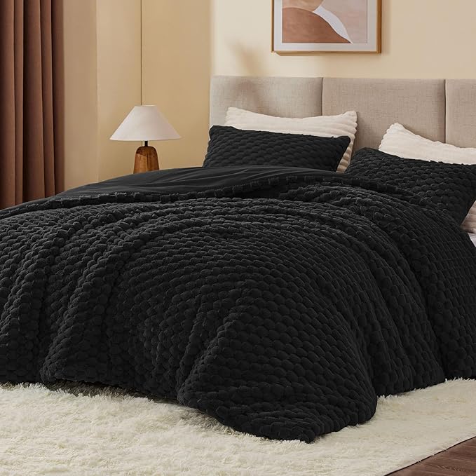 BEDELITE Fluffy Twin Comforter Set - Black Fleece Soft Comforter for Twin Size Bed, Luxury Warm Bedding Set for Winter, Fuzzy Bed Set 2 Pieces (1 Comforter, 1 Pillowcase)
