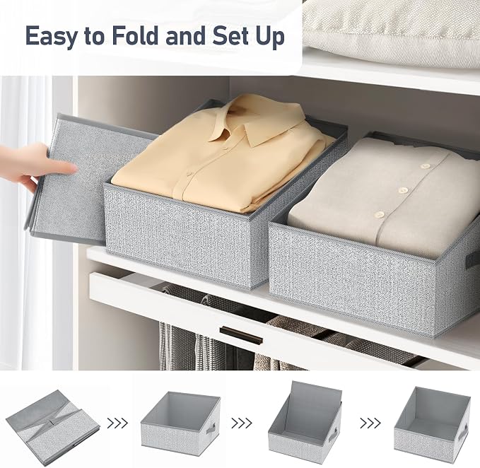 DIMJ Trapezoid Storage Bins, Closet Storage Bins with Handle, Foldable Closet Organizers and Storage Baskets for Toys, Books, Clothes, 8 Packs - Image 5