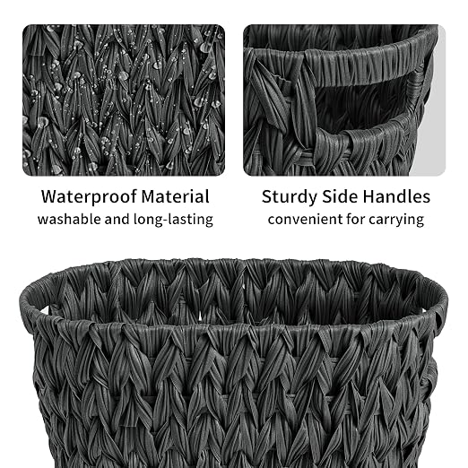GRANNY SAYS Wicker Waste Basket, Waterproof Bathroom Trash Can, Decorative Boho Waste Baskets with Handles, Waste Basket for Bedroom, Office, 19 Liters/5 Gallons - Image 5