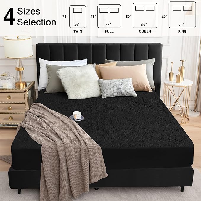 Sufdari Quilted Fitted Waterproof Mattress Cover, Breathable & Noiseless Mattress Pad, Ultra Soft Bed Cover Fits Up to 8-18" Deep Pocket