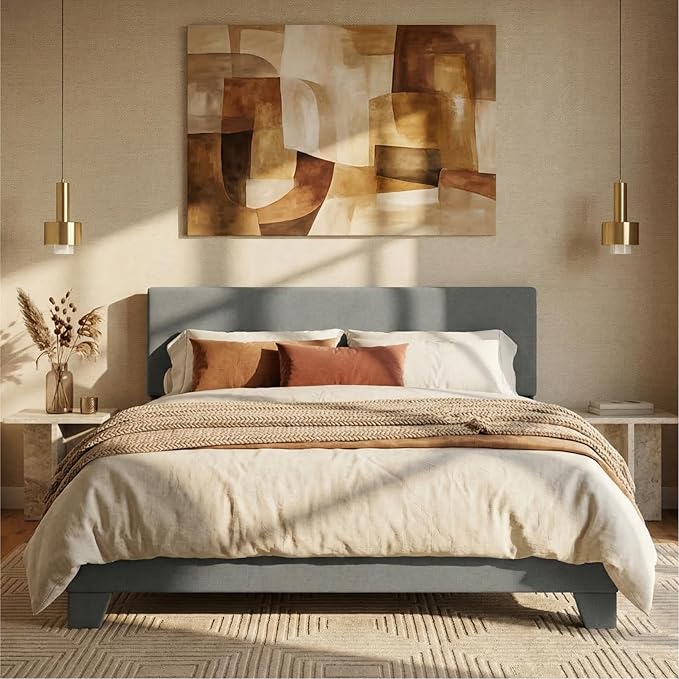 SHA CERLIN Full Size Platform Bed Frame with Clean Line Fabric & Adjustable Headboard, Wood Slats Support, No Box Spring Needed, Easy Assembly, Dark Grey