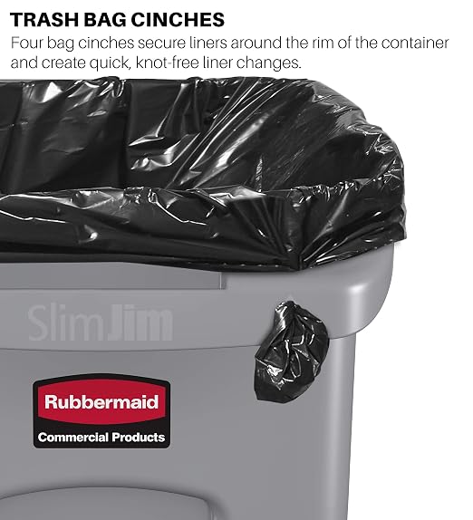 Rubbermaid Commercial Products Slim Jim Trash/Garbage Can with Venting Channels, 16-Gallon, Beige, for Kitchen/Office/Workspace, Pack of 4 - Image 3