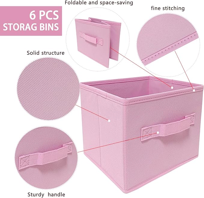 EBIGIC Pink Cube Storage Bins 9.0"x7.5"x7.5" Small Size Fabirc Foldable Closet Toy Organizer Collapsible Cloth - Image 3