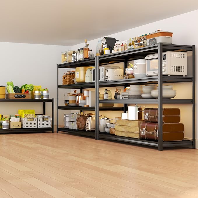 4-Tier Garage Shelving, Metal Storage Shelf, 2-in-1 Adjustable 3020 lbs Heavy Duty Shelves Unit , Upgraded Reinforced Double-Layer Columns for Garage Basement Kitchen Black (54×16×10in-4 Tier) - Image 6