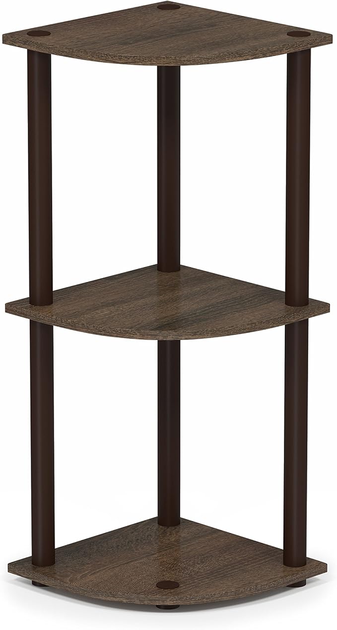 Furinno TURN-N-TUBE Corner Shelf, 3-Tier Corner Bookshelf, Display Storage Shelves with Open Shelves, for Organization and Storage, Living Room, Home Office, Garage, Walnut by Furinno-FitsYourSpaceFitsYourBudget