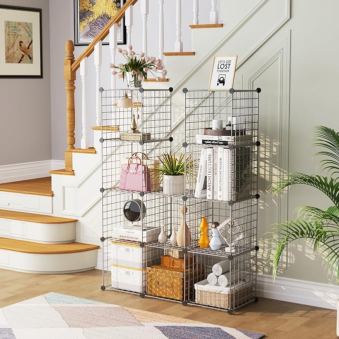 C&AHOME Wire Cube Storage, 12 - Cube Organizer Metal C Grids, Modular Shelves Units, Closet Organizer, Ideal for Home, Office, Living Room, 36.6”L x 12.4”W 48.4”H, Silver Gray UWCS3012G - Image 6