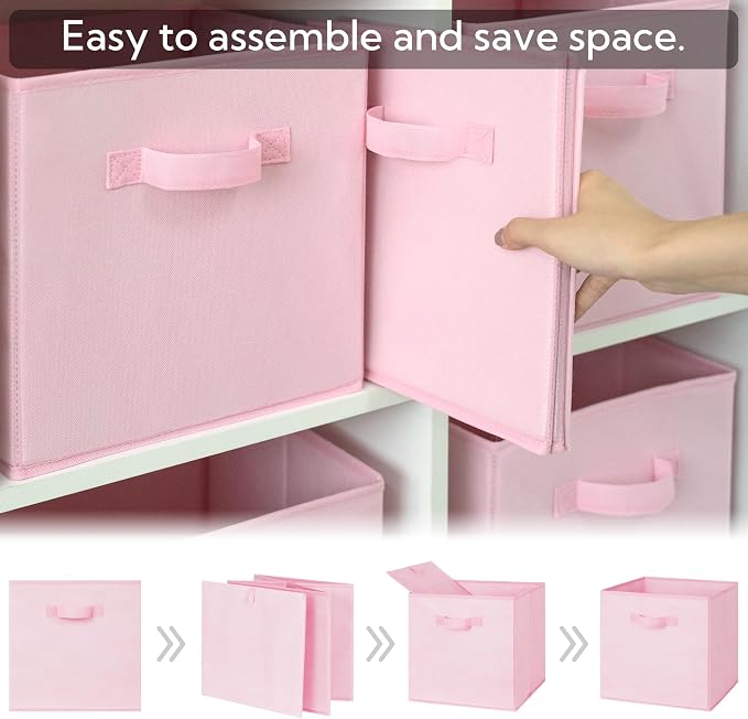 GRANNY SAYS Cube Storage, 13x13 Cube Storage Organizer Bins, Collapsible Storage Bins with Handle, Closet Storage Bins, Baskets for Shelves, Cubby Storage Organizer, Pink, 6-Pack - Image 7
