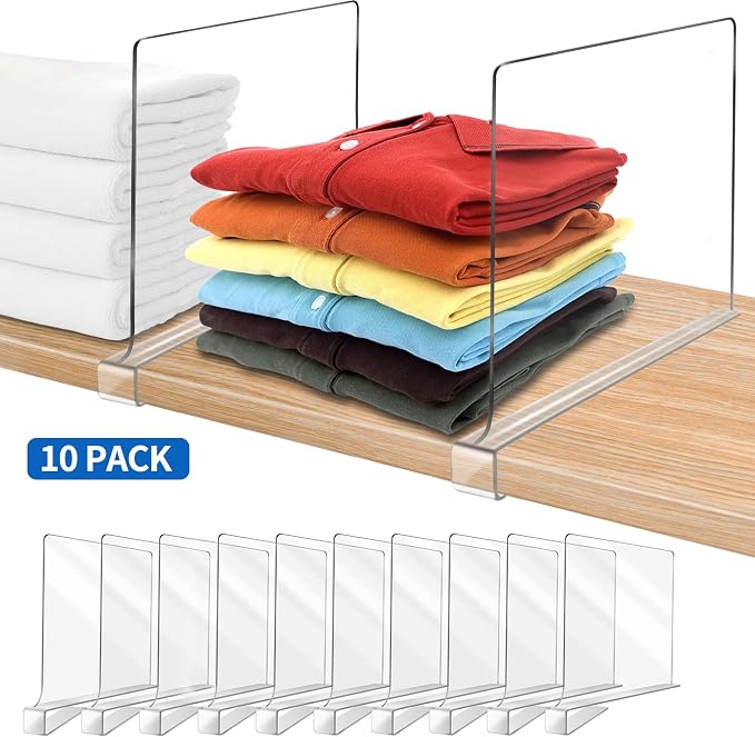 12 Inches Tall [Extra Tall Version] Shelf Dividers for Closet Organization and Storage, 10 Pack Purse Organizer for Closet Acrylic Bookshelf for Organization, Perfect for Sweater Shirts Handbags - Image 9
