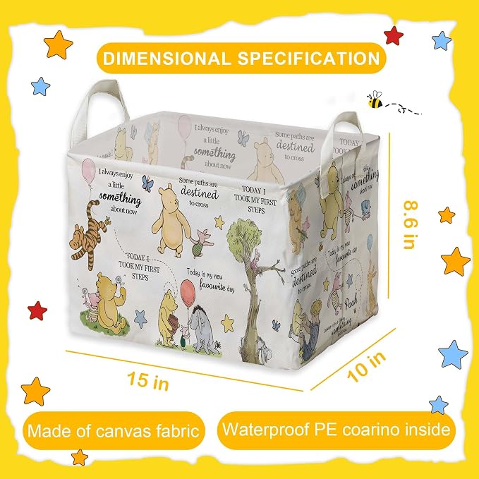 Winnie Storage Basket, The Pooh Nursery Baby Stuff, Winnie Nursery Storage Baske Storage Basket With A Waterproof PE Coating, Foldable Large Canvas Laundry Hamper Suitable For Bathroom and Bedroom - Image 2