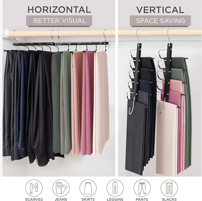 MORALVE Pants Hangers Space Saving - 4 Pack European Beechwood Scarf and Jean Hangers - Closet Organizer and Space Saver Pant Rack, Leggings Hanger, and Scarf Holder with 360° Swivel Hook - Image 4
