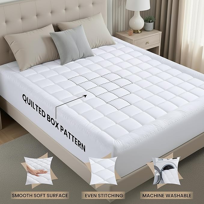 Utopia Bedding King Mattress Pad, Quilted Fitted Premium Mattress Protector, Deep Pocket Cover Stretches up to 16 Inches, Fluffy Pillow Topper (78x80 Inches, White)