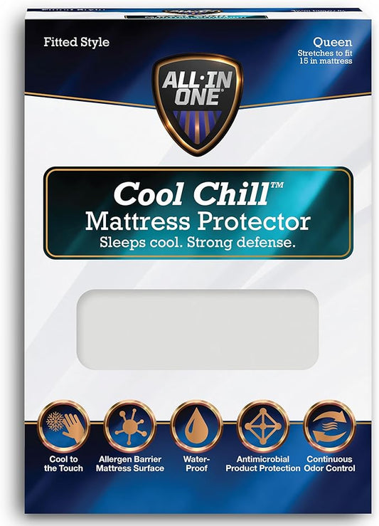 All-in-One Cool Chill Queen Size Waterproof Mattress Protector with 15" Elastic Deep Pocket, Soft and Breathable Cooling Mattress Protector, 60" x 80", White