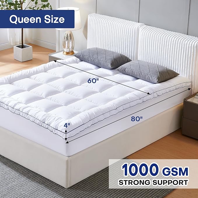 4 Inch Dual Layer Queen Mattress Topper, Cooling Gel Memory Foam for Back Pain & Pressure Relief, CertiPUR-US Certified Mattress Pad