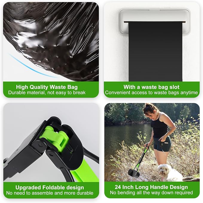 Dog Poop Trash Can Outside with Pooper Scooper and Metal Rake & Tray, 20L/5Gal Dog Waste Trash Can with Lid, Pedal and Removable Inner Waste Bin, Pet Poop Bin with 100 Bags, Green - Image 6