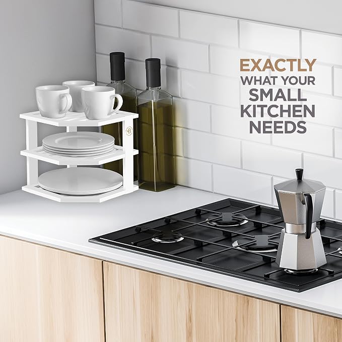 Bambüsi Plate Organizer for Cabinet - Corner Cabinet Organizer and Kitchen Cabinet Organizer Shelf, Kitchen Countertop Organizer for Plates, Dishes and Bowls, Space Saving Corner Rack, White - Image 8
