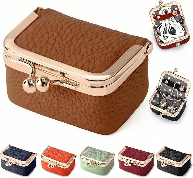 Zivyes Mini Jewelry Box Travel Small Coin Purse Organizer Case Genuine Leather Tiny Size (Caramel) by Zivyes