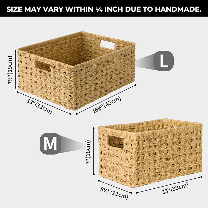 GRANNY SAYS Wicker Storage Baskets, Woven Baskets for Shelves, Waterproof Baskets for Organizing, Wicker Baskets with Handles, 2-Pack - Image 4