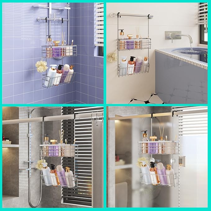 HapiRm Hanging Shower Caddy Organizer - No Drilling Shower Organizer with Inclined Shelf, Rustproof & Waterproof 304 Stainless Steel Bathroom Caddy - Silver - Image 4