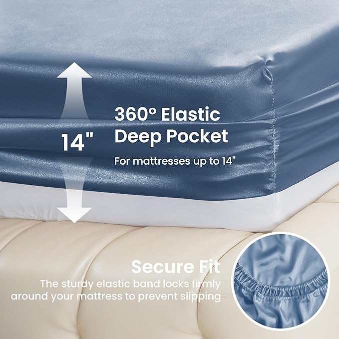 Love's cabin Twin Satin Sheets Sets - 3 Piece Ash Blue Silky Bed Sheets with Deep Pockets, Luxury Silk Feel Satin Twin Size Sheet Set Bedding Set (1 Flat Sheet,1 Fitted Sheet,1 Pillow case)