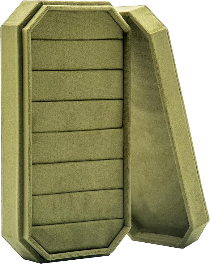 Velvet Ring Organizer Display Tray Jewelry Box Earring Holder Case for Wedding Birthday Christmas Day (Olive Green) by COWFEX