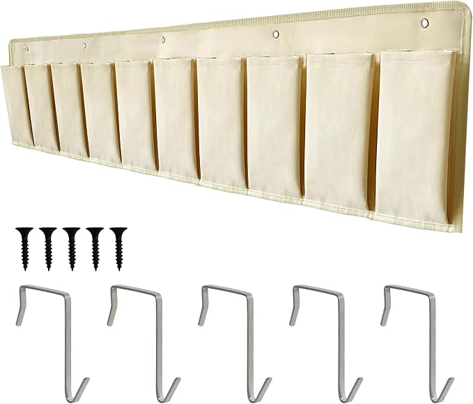 RVZONE RV Shoe Pockets 10 Pockets Heavy Hanging Bedside Storage Organizer with Sturdy Hooks Storage Pockets Hangs on bed for Shoes Toys and Tool Accessories by RVZONE