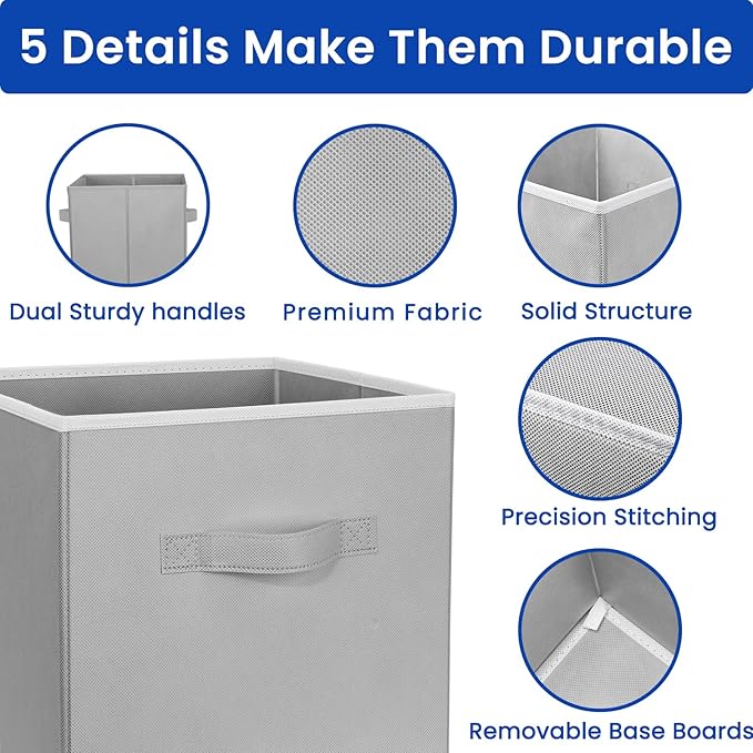 Criusia Storage Cubes, 11 Inch Cube Storage Bins for Shelves (10 Pack), Fabric Collapsible Storage Bins with Dual Handles, Foldable Cube Baskets for Clothes, Closet Organizers and Storage Box (Grey) - Image 6