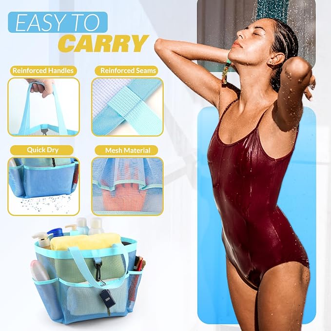 LOYEE Mesh Shower Caddy Portable for College Dorm Room Essentials with 8 Pockets, Shower Bag for Beach, Swimming, Gym, Travel, Bathroom(All blue) - Image 4