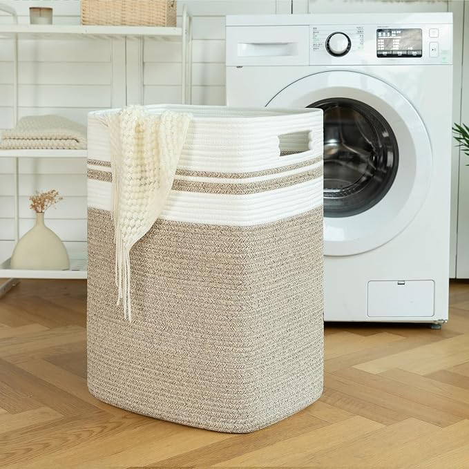 OIAHOMY 91L Laundry Hamper, XXXLarge Laundry Basket, Collapsible Cotton Rope Basket,Woven Storage Basket for Blankets,Clothes,Pillows-16x15x24-Yellow - Image 2