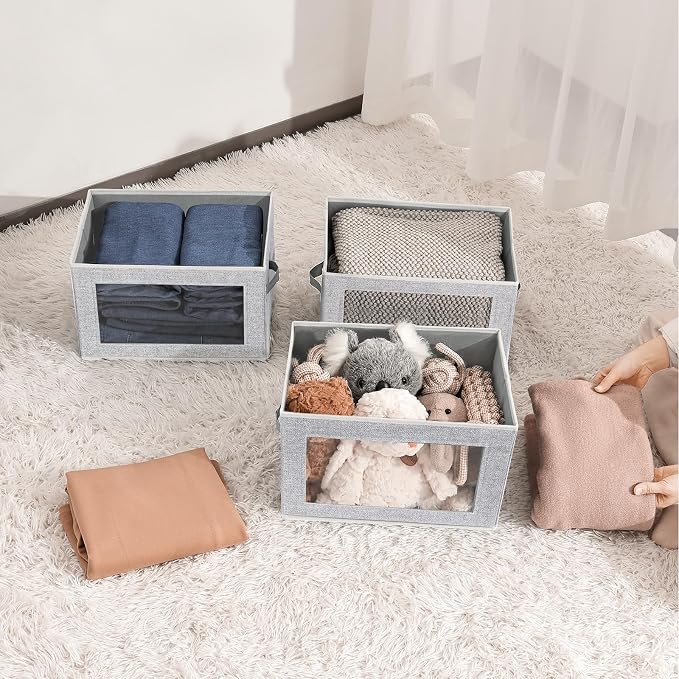 Homsorout Stackable Storage Bins with Lids - Medium Storage Box with Lids, Foldable Storage Bins, Wardrobe Clothes Organizer with Window, Cubes Storage Bins for Living Room, 6 Pack, Blended - Image 6