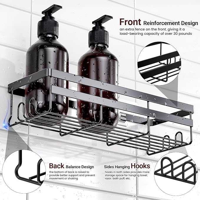 WOWBOX Shower Caddies 4 Pack - Adhesive Hanging Shower Shelf - Bathroom Organizers and Storage, No Drilling Stainless Shower Shelves for Home Decor, Bathroom Accessories - Image 3